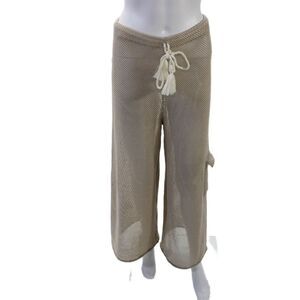 Palmacea Women's Drawsting Waist Mesh Wide Leg Lounge Pants Beige Size M